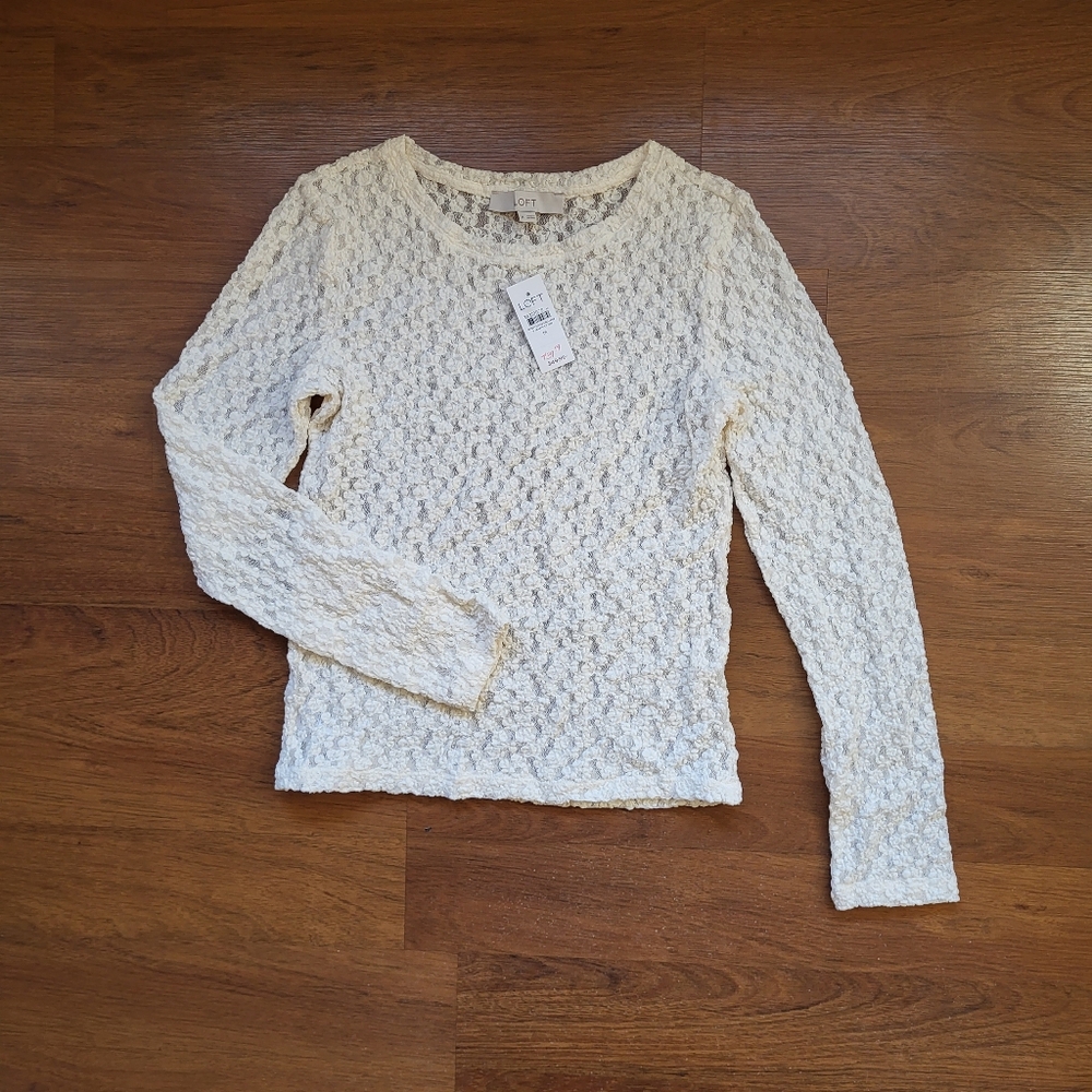 LOFT Lace Long Sleeve Crew Neck Tee